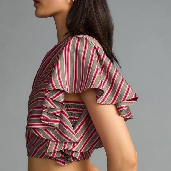 NWT Maeve One Shoulder Ruffle Striped Blouse Large - Picture 4 of 4